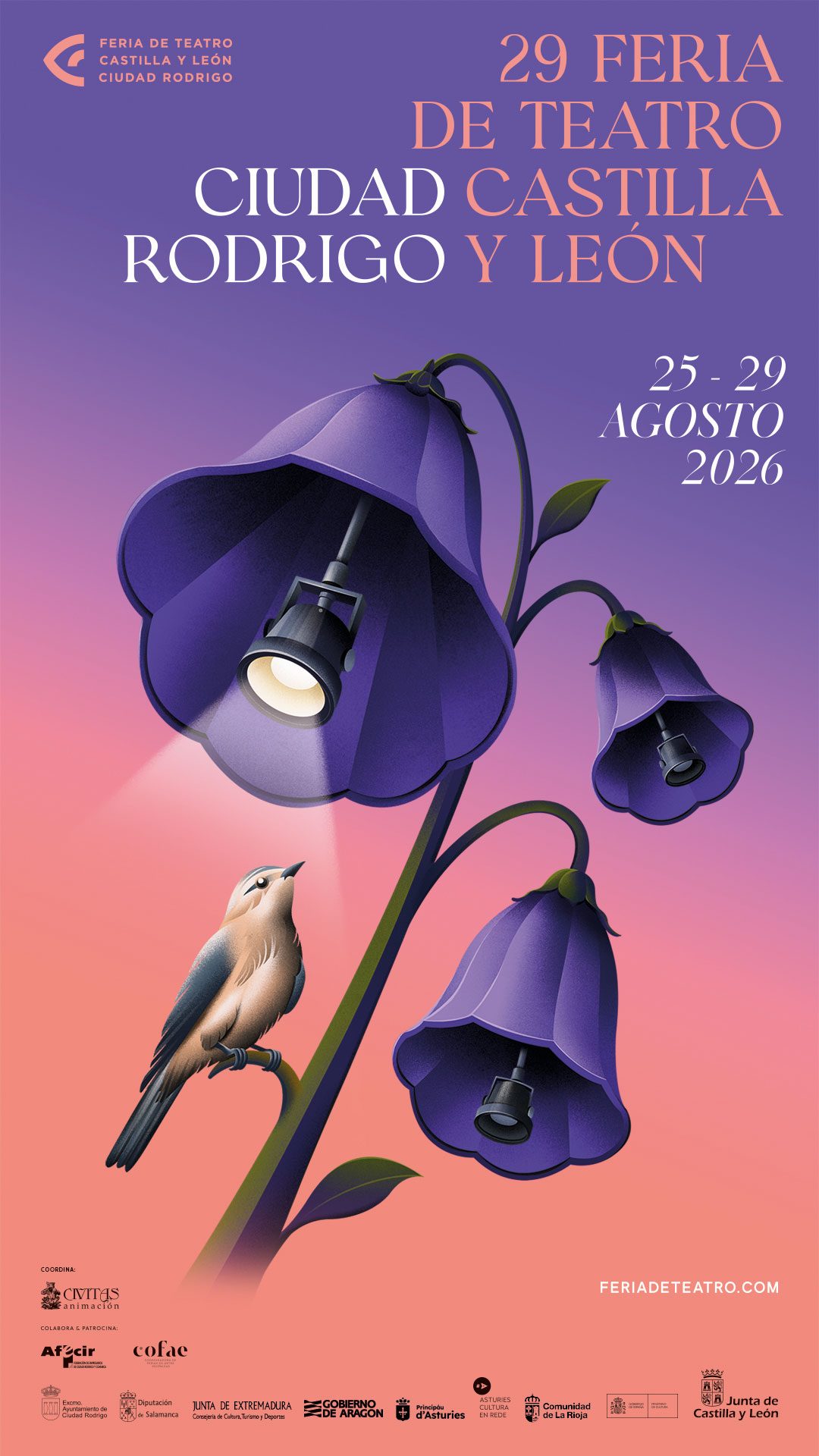 Cartel oficial vertical de la 29 Feria de Teatro de Castilla y León 2026